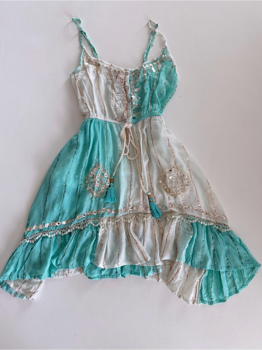 Vintage Y2K Turquoise & White Embellished mini dress